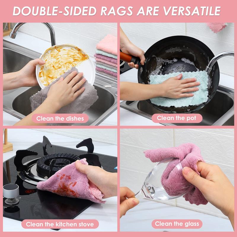 11 Pack Kitchen Dish Cloths, Reusable Dish Towels, Non-stick Oil Washable Quick Dry, (Pink Green 10 x 6 Inch) Cleaning