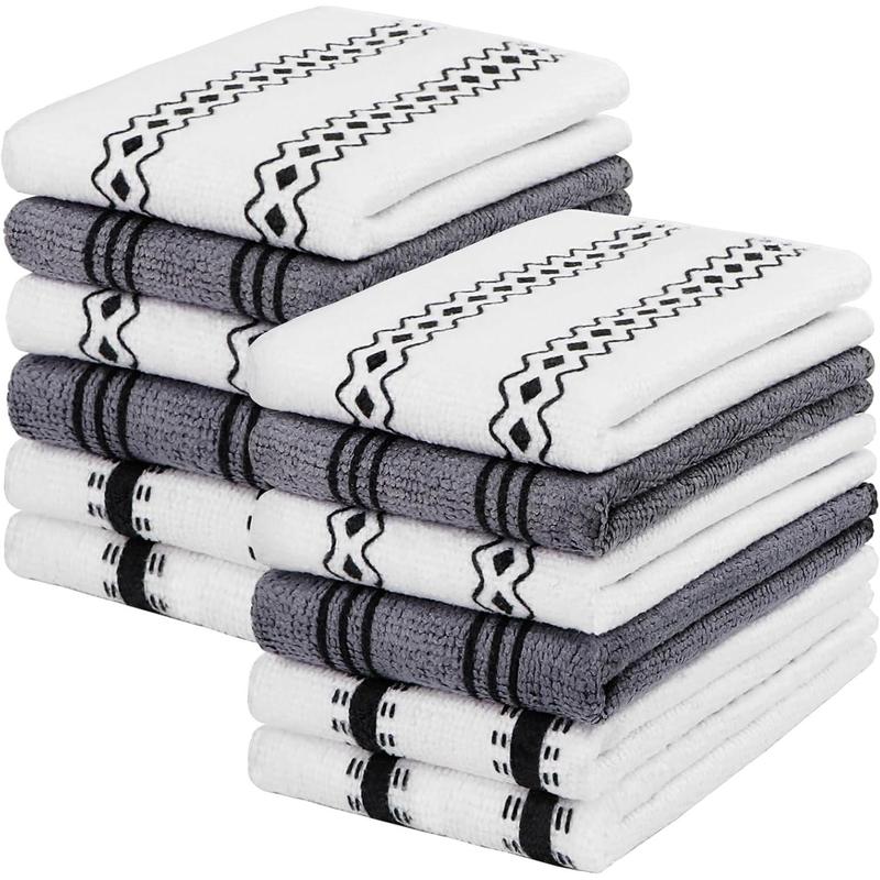 Kitchen Towels, 12 Pack Dish Towels for Kitchen, Ultra Soft and Super Absorbent Dish Towels for Washing Dishes, Quick Drying Dish Rags Dish Cloths (White Grey)