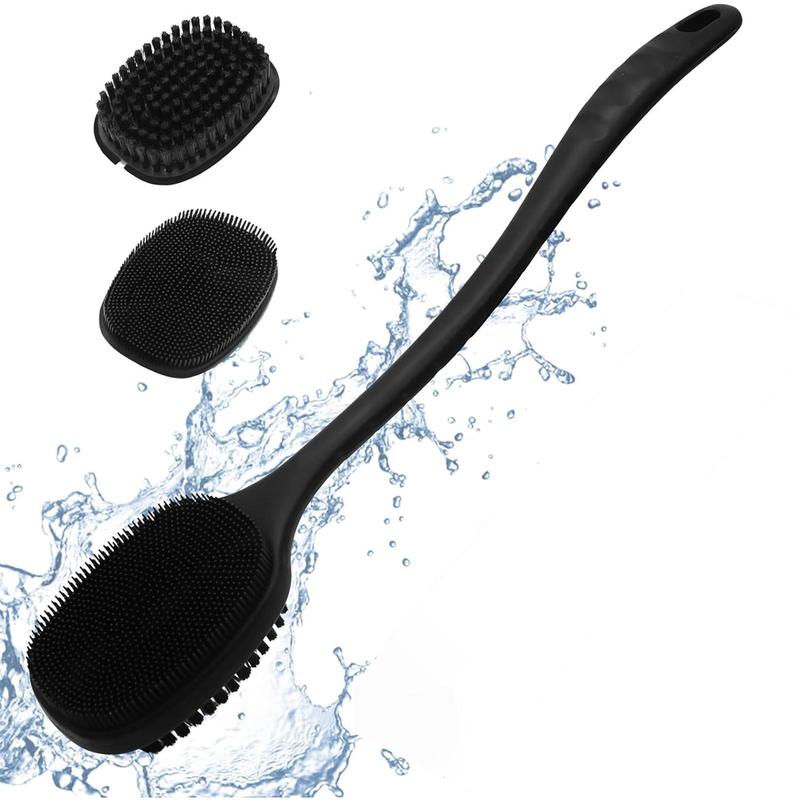 Silicone Double-sided Back Cleaning Brush, Long Handle Double-sided Body Scrubber for Shower Exfoliation & Massage, Household Bathroom Supplies