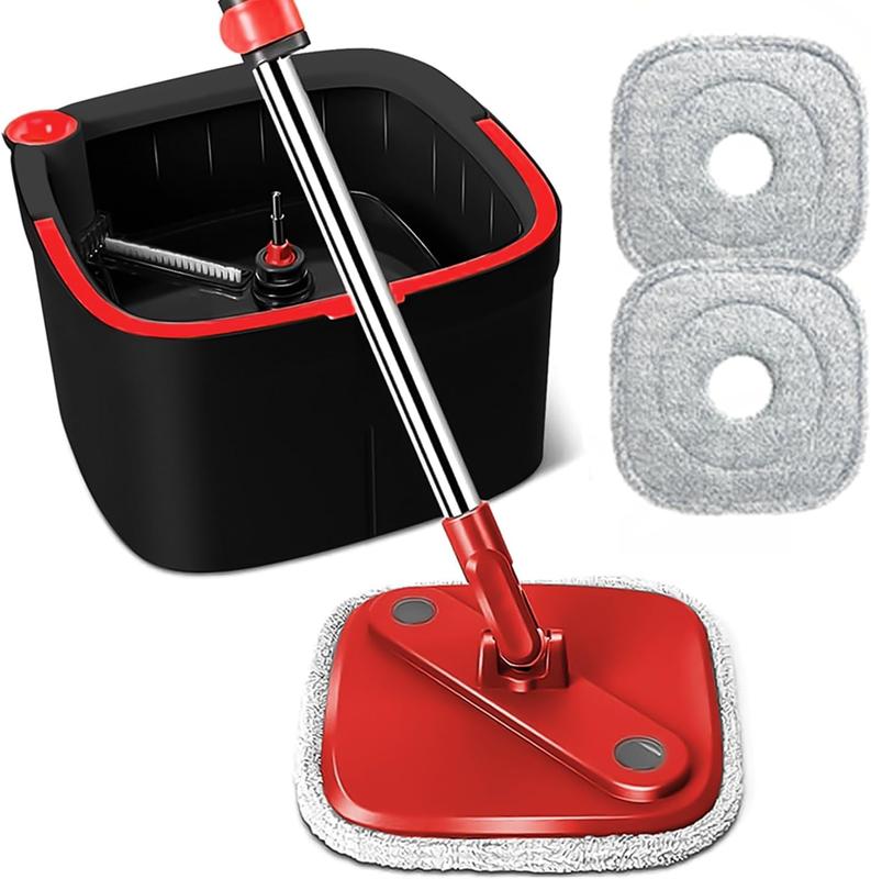 Spin Square Mop and Bucket Set with Replaceable Pads and Self Separation Dirty and Clean Water System, Self Wringing 360 Rotating Mops Head for Home Hardwood Tile Marble Floors Cleaning