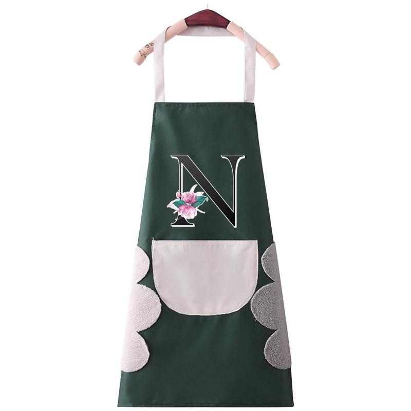 Letter & Flower Pattern Apron with Pocket, 1 Count Fashion Waterproof Cooking Apron, Lightweight & Durable Apron for Men & Women, Kitchen Accessories