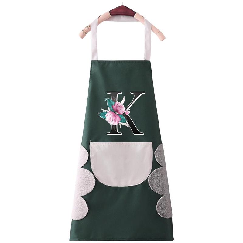 Letter & Flower Pattern Apron with Pocket, 1 Count Fashion Waterproof Cooking Apron, Lightweight & Durable Apron for Men & Women, Kitchen Accessories