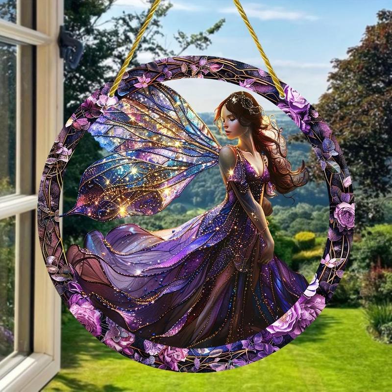 Boho Style Fairy Pattern Hanging Decor, 1 Count Colorful Window Style Hanging Ornament, Wall Hanging Decor for Home Garden Yard Room