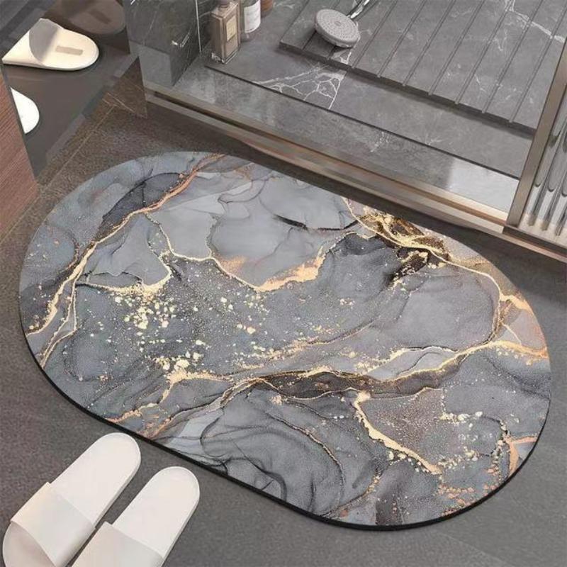 Marble Design Bathroom Mat, 1 Count Non-slip Bathroom Floor Mat, Water Absorbing Bathroom Rug