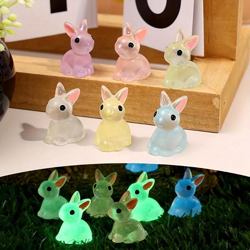 Random Color Cute Mini Resin Rabbit Desktop Ornament, 30pcs 50pcs Glow in The Dark Miniature Figurine, Bunny Miniature Garden & Home Decor