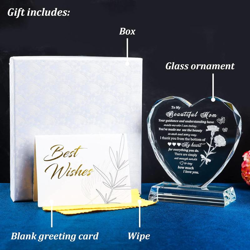 Birthday Gifts for Mom from Daughter , Mothers Day Heart-Shaped Glass Keepsake to My Beautiful Mom Gifts for Women Who Have Everything on Christmas Thanksgiving Day