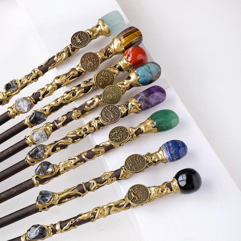 12 Zodiac Signs Natural Stone Magic Scepter, Fairy Lucky Stone Scepter, Exquisite Party Props Accessories, Festive & Party Supplies