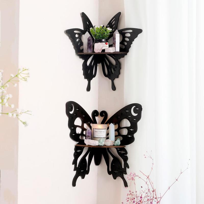 Butterfly Corner Shelf - Floating Shelves for Wall Bedroom Crystal Display Shelf Boho Cute Bathroom Kitchen Office Living Room Butterfly Decor Aesthetic Witchy Gift Women(2 PCS)