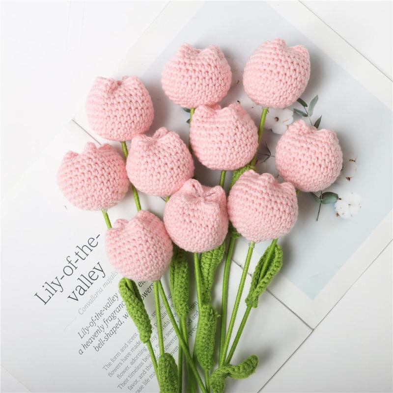 Artificial Tulip Flower without Vase, 1 3 Counts Crochet Tulip Flower, Decorative Flower for Home Living Room Bedroom Dining Room Wedding Party