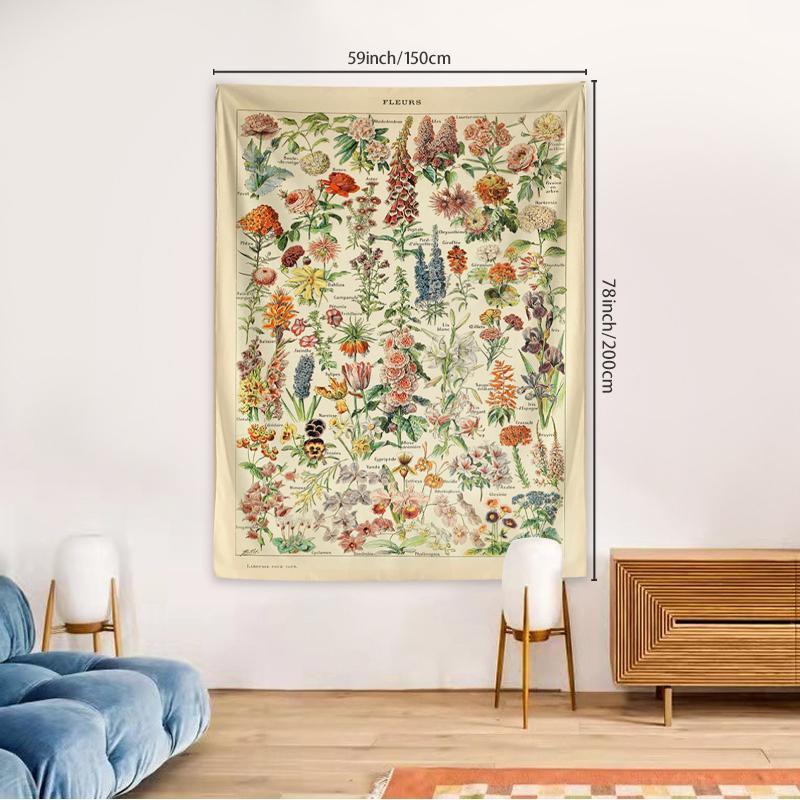 Spring Home Decor Vintage Flower Pattern Print Tapestry, 1 Count Wall Decor For Home Bedroom Living Room Dormitory