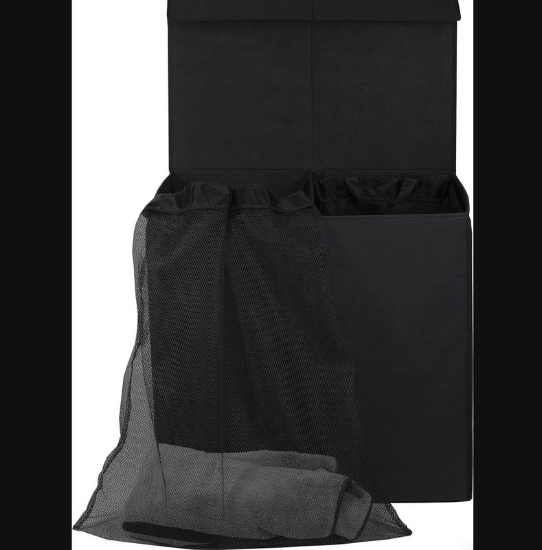 Simple Houseware Double. Laundry Hamper with Lid and Removable Bags, Black Lightweight Organiser