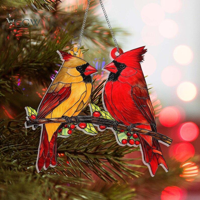 Red Cardinal Suncatcher, Christmas Gift, Stained Glass Window Hangings, Cardinal Bird Decor For Living Room, Cardinal Gifts For Her, Mom