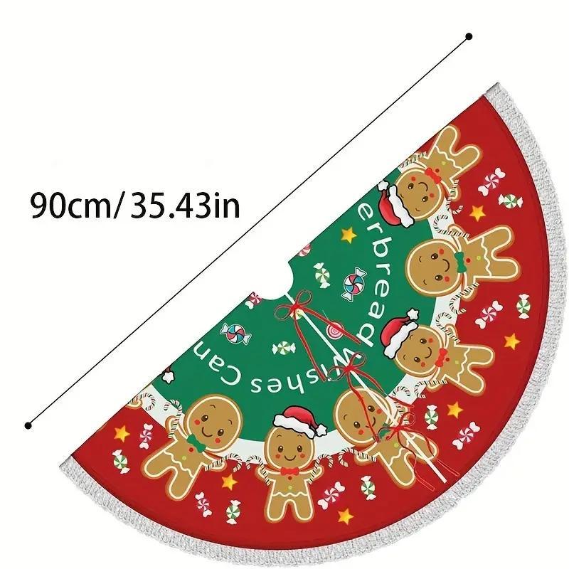 Gingerbread Man Pattern Christmas Tree Skirt, 1 Count Cute Cartoon Christmas Tree Skirt, Holiday Decor for Living Room Home Dining Room Office School