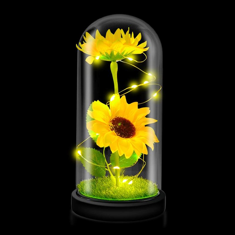 Sunflower Gifts for Women,Birthday Gifts for her,Sunflowers Artificial  in Glass Dome, Gifts for Xmas,Valentine Day,Wedding,Mothers Day,Anniversary (Yellow)