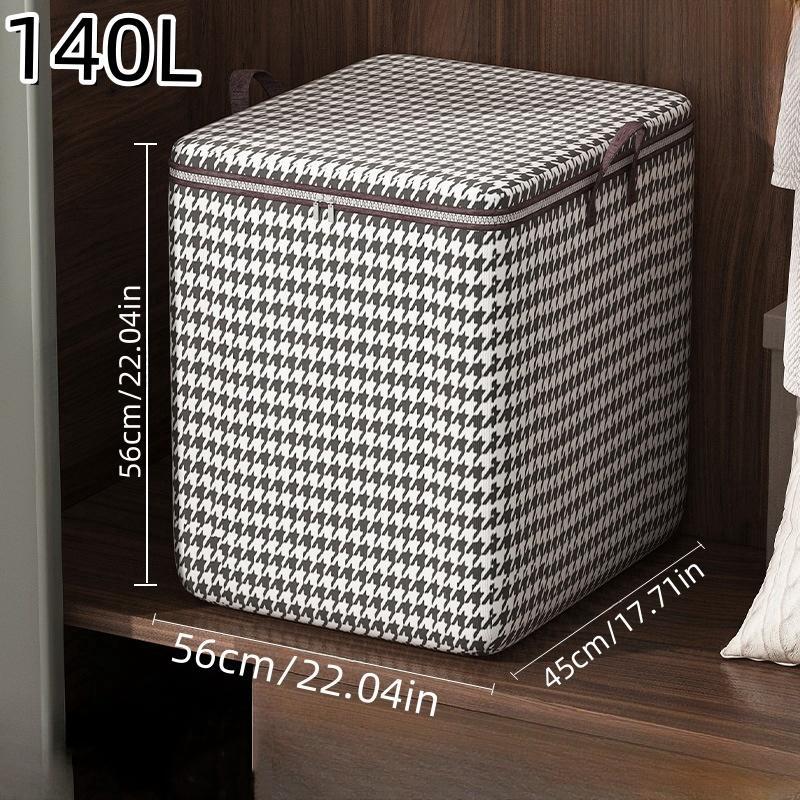 Large Capacity Storage Bag, Houndstooth Pattern Quilts Storage Bag with Zipper & Handle, Durable Dust & Moisture Proof Bag for Clothing Quilts Moving Traveling