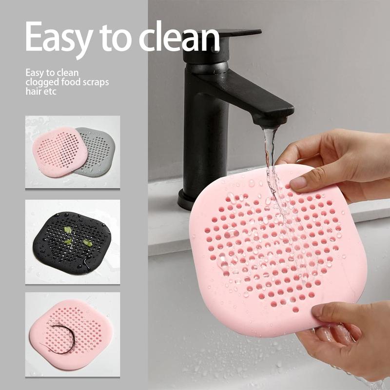 2 Pack Shower Drain Hair Catcher Pink Bathroom Accessories Durable Silicone Drain Cover Hair Stopper with Suction Cups for Shower Kitchen Bathroom Heart Shape-pink