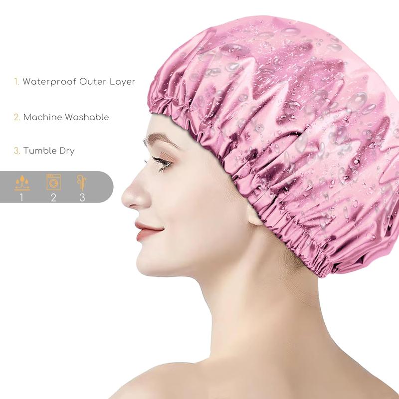 Shower Cap,Real Silk Lined Shower Cap for Women,Reusable ,Washable & Adjustable Size,Large Satin Shower Cap,for All Hair Styles (Pink