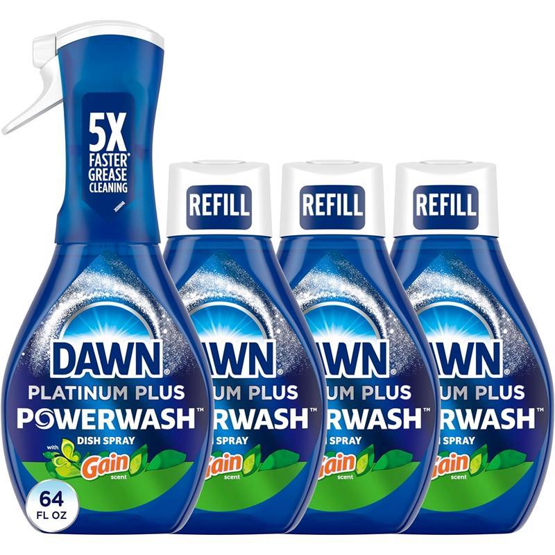 4 Pack 64 Fl Oz Power wash Original Dish Spray, Liquid Dish Soap 1 Starter Kit + 3 Refills