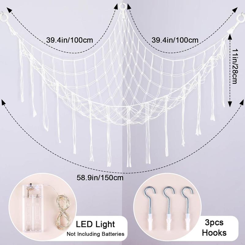 Stuffed Animals Net or Hammock with LED Light, Hanging Stuffed Animals Storage  Hammock Net Corner Wall Girls Room Decor  Storage Organizer (White)