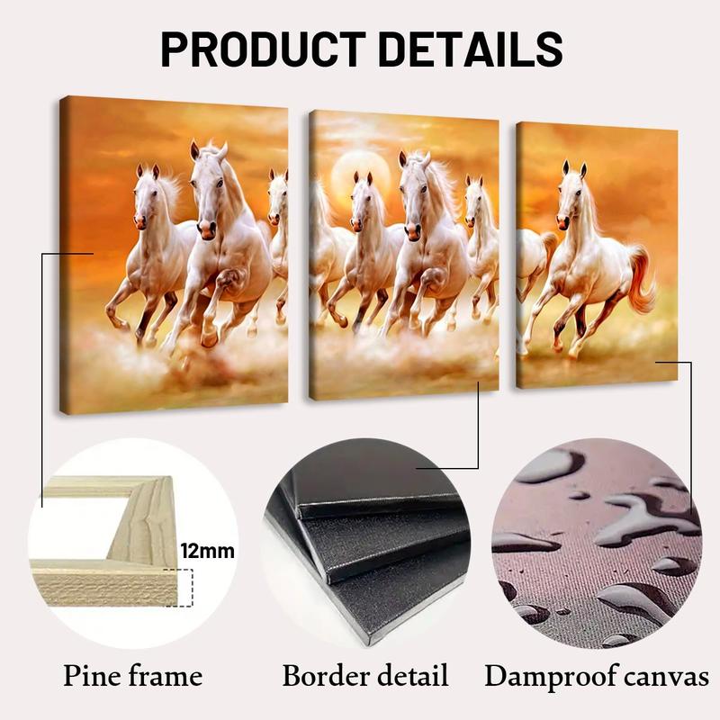 Horse Running Pattern Canvas Painting with Frame, 3 Counts set Modern Animal Art Painting, Canvas Art Wall Art Decor for Home Living Room Bedroom Office, Wall Art Painting Room Decor, Christmas 2024 Ornament, Christmas Gift Ideas, Stocking Stuffers