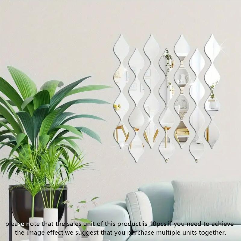 Water Drop Shaped Mirror Wall Sticker, 10pcs set Geometric Pattern Acrylic Mirror Wall Sticker, Removable Wall Sticker, DIY Wall Decal for Living Room Bathroom Home Decoration