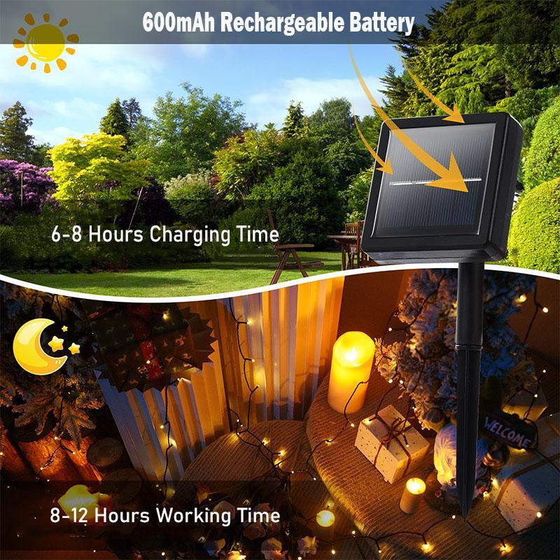 Christmas Solar Powered String LED Lights, 100 LEDs Solar String Lights with 8 Lighting Modes, Waterproof Outdoor Lamp, Decoration Lighting for Wedding Party Garden Patio Decor