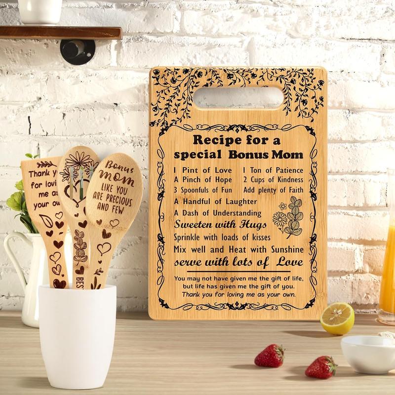 Gifts for Bonus Mom from Daughter Son Dad  Bonus Mom Ever Gifts Christmas Birthday Gifts for Bonus Mom Bonus Mother  Mom Stepmom Kitchen Present  Board Set to My Mom