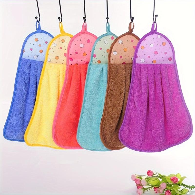 Random Color Coral Fleece Hand Towel, Hanging Cartoon Pattern Absorbent Hand Towel, Kitchen & Bathroom Cleaning Supplies