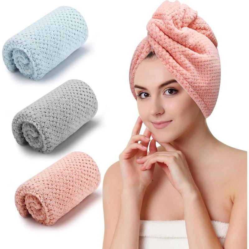 3 Count Microfiber Hair Towel, Hair Wraps for Women Wet Hair, Fast Drying Hair Turban, Anti Frizz Head Towels Wrap for Curly Hair