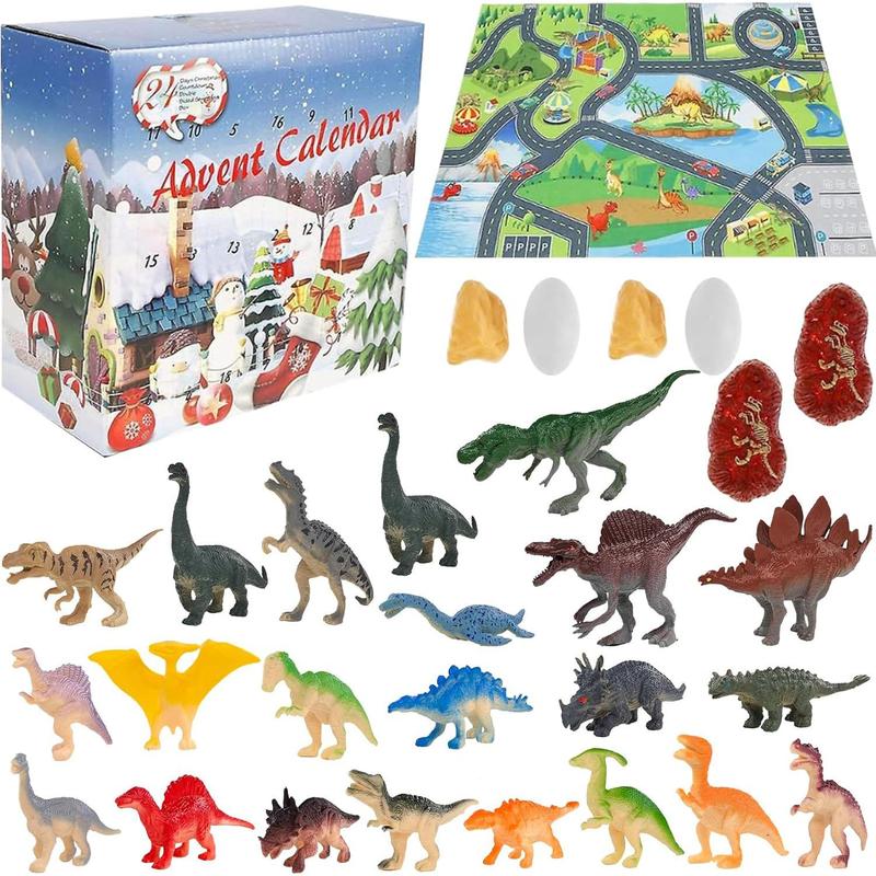 Dinosaur Advent Calendar, 1 Box 2024 Advent Calendar Gift Box with Playmat, 24-day Countdown for Christmas Party Favor Gifts