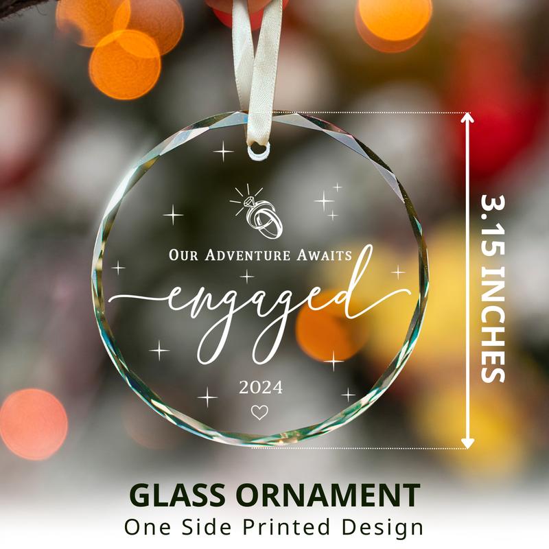 Engagement Gifts for Couples - Gifts for Newly Engaged Couples - Happy Engagement Gifts for Her, Bride, Bride To Be, Friends - Just Engaged Gifts for Her - Engagement Gift - Glass Engagement Ornament