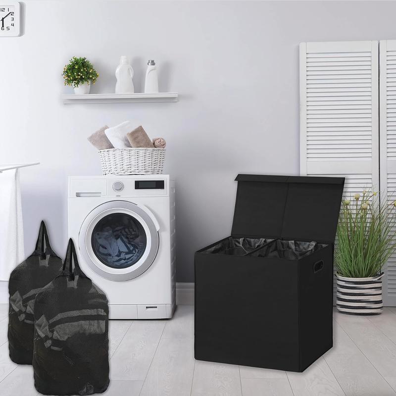 Simple Houseware Double. Laundry Hamper with Lid and Removable Bags, Black Lightweight Organiser