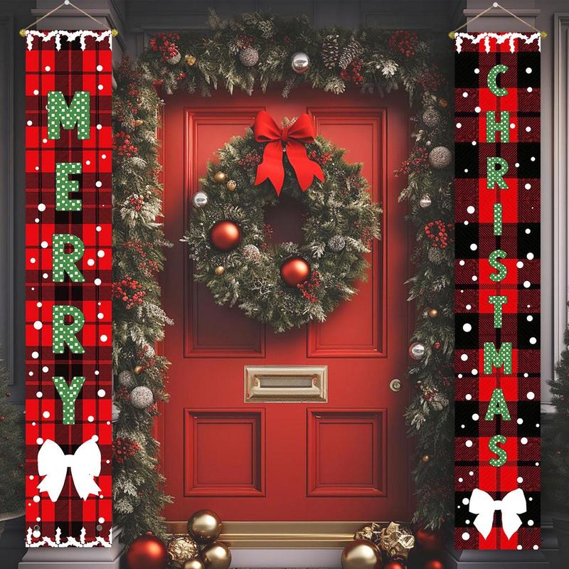 Merry Christmas Door Porch Banner, 1 Pair Letter Pattern Hanging Porch Sign, Creative Christmas New Year Home Wall Front Door Banner