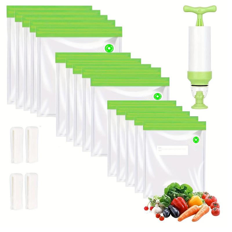 Reusable Vacuum Food Storage Bag, 20pcs set Multi-size Vacuum Food Bag with Hand Pump & Sealing Clips, Portable Storage Bag for Food Storage & Cooking, Kitchen Gadgets, Kitchen Accessories