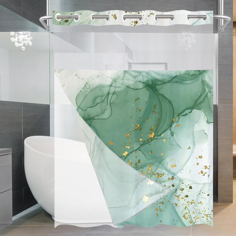 Shower Curtain Set - Hookless Shower Curtain with Snap Liner for Bathrooms with See-Through Top Window (With Rustproof Grommets, Waterproof, Elegant, Lightweight, Standard Size Shower Curtain for Bathrooms) Machine Washable, Holiday Decorations