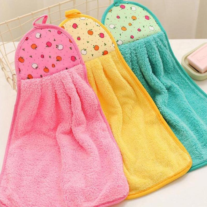 Random Color Coral Fleece Hand Towel, Hanging Cartoon Pattern Absorbent Hand Towel, Kitchen & Bathroom Cleaning Supplies