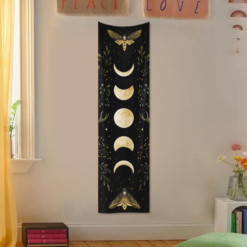 Moon & Plant Print Posters Tapestry for Home Decor, 1 Count Home Decor Boho Moon Phase Wall Hanging Ramadan Decorations, Ramadan Wall Decor for Home Bedroom & Living Room, Cool Bedroom Accessories