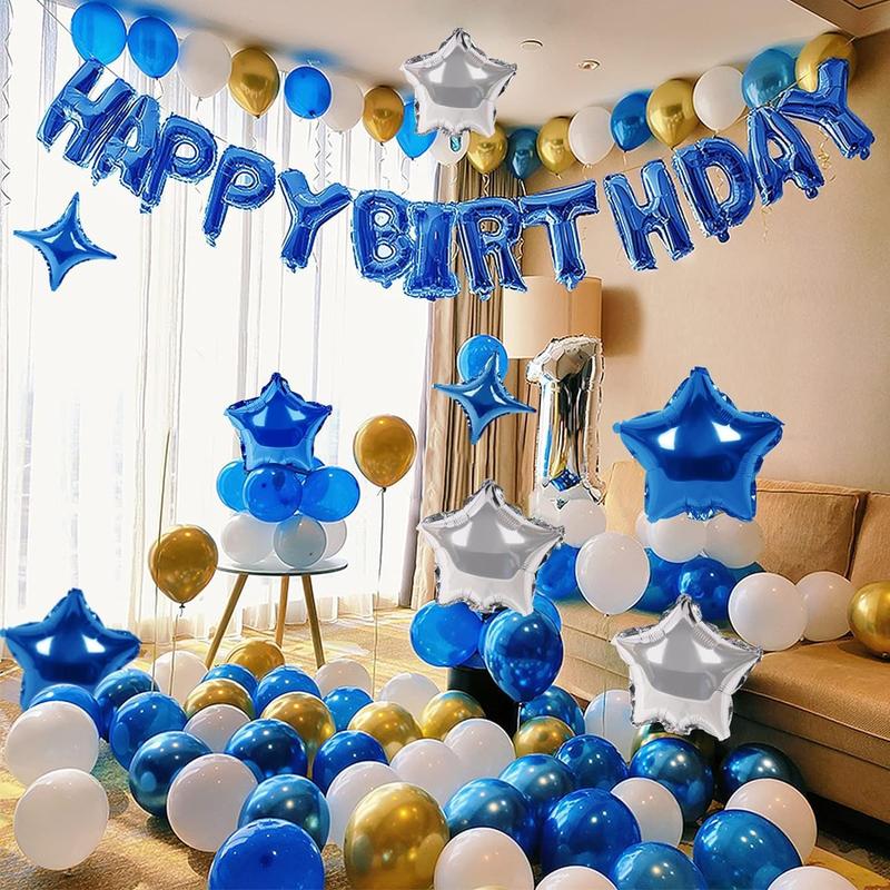 Happy Birthday Letter Balloon Set, Happy Birthday Balloon Banner Party 16 Inch 3D Aluminum Foil Inflatable Letter kit set Banner Balloons Birthday Party Decorations Supplies Party (Blue)