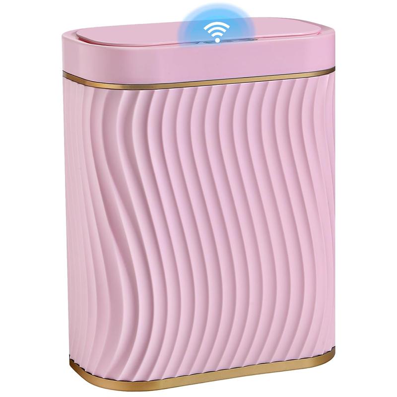 Bathroom Small Trash Can with Automatic Touchless Lid, 2.6 Gallon  Garbage Can Narrow  Trash Bin for Bedroom, Office, Living Room-Pink