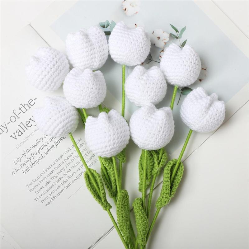 Artificial Tulip Flower without Vase, 1 3 Counts Crochet Tulip Flower, Decorative Flower for Home Living Room Bedroom Dining Room Wedding Party