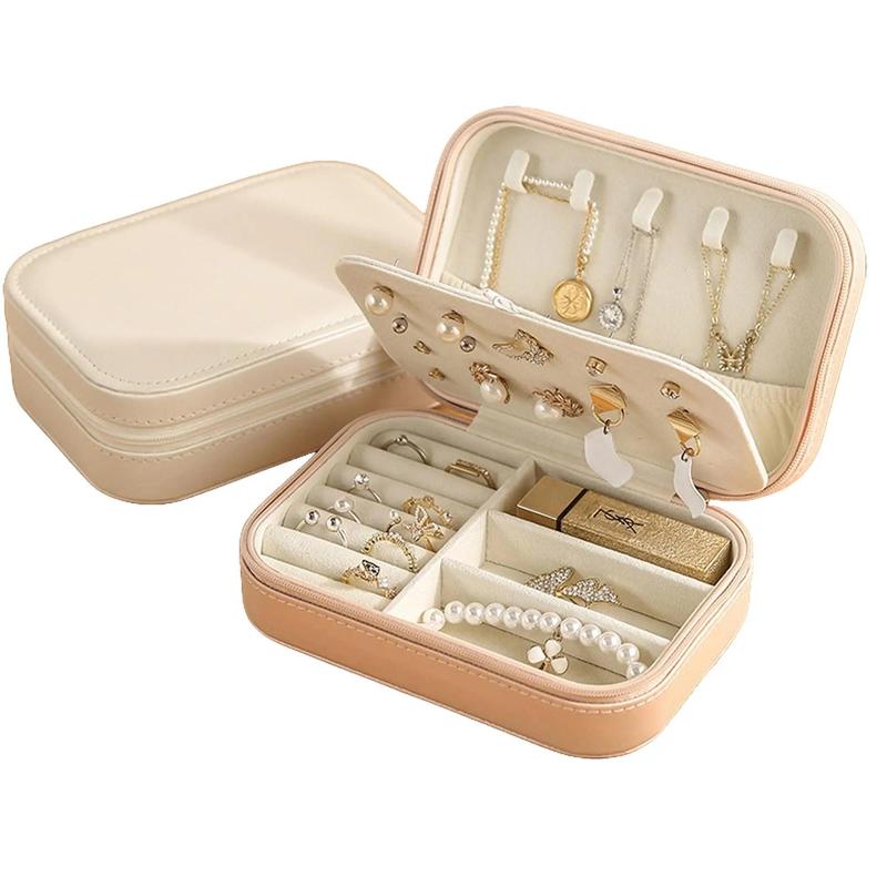 Jewelry Box PU Leather Small Portable 2 Layers Organizer Display Storage Holder Boxes for Rings, Earrings, Necklaces, Bracelets