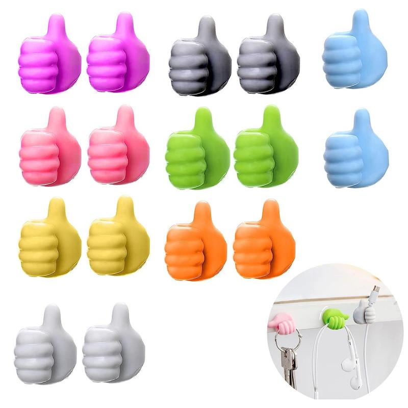 16pcs Set Creative Silicone Thumb-up Shaped Wall Hook, Cartoon Design Self Adhesive Cable Clip, Home Organizers