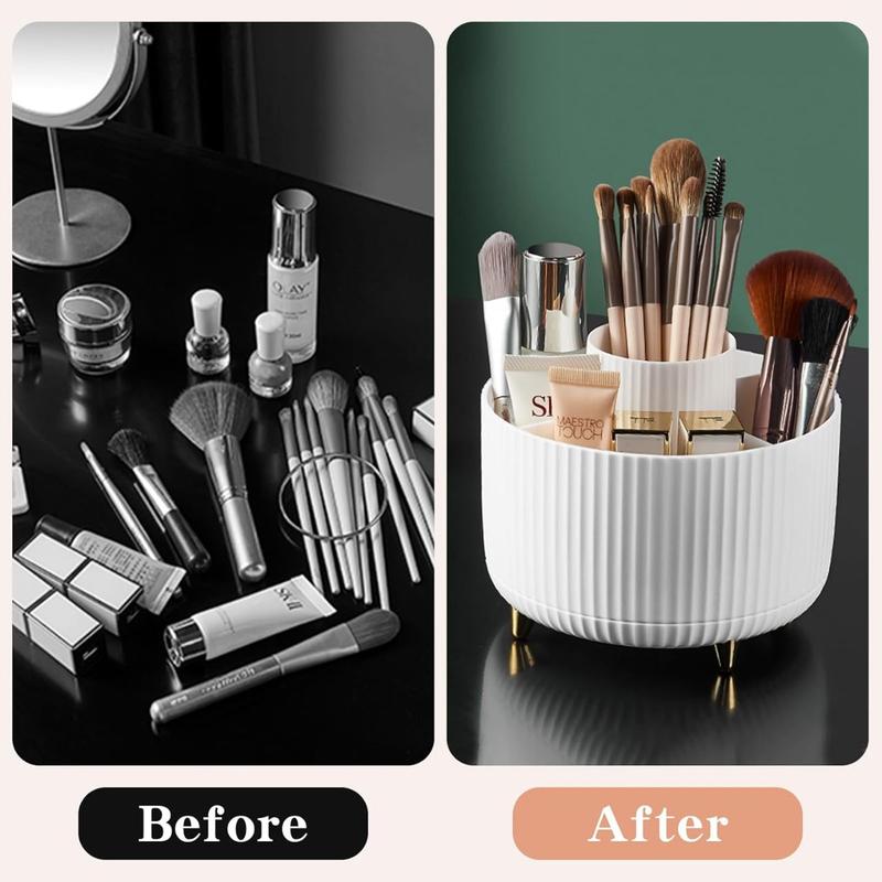 B160-360° Rotating Makeup Brush Holder Organizer, Makeup Organizers Countertop, Makeup organization Skincare Storage for Vanity, Desktop, Bathroom (White)