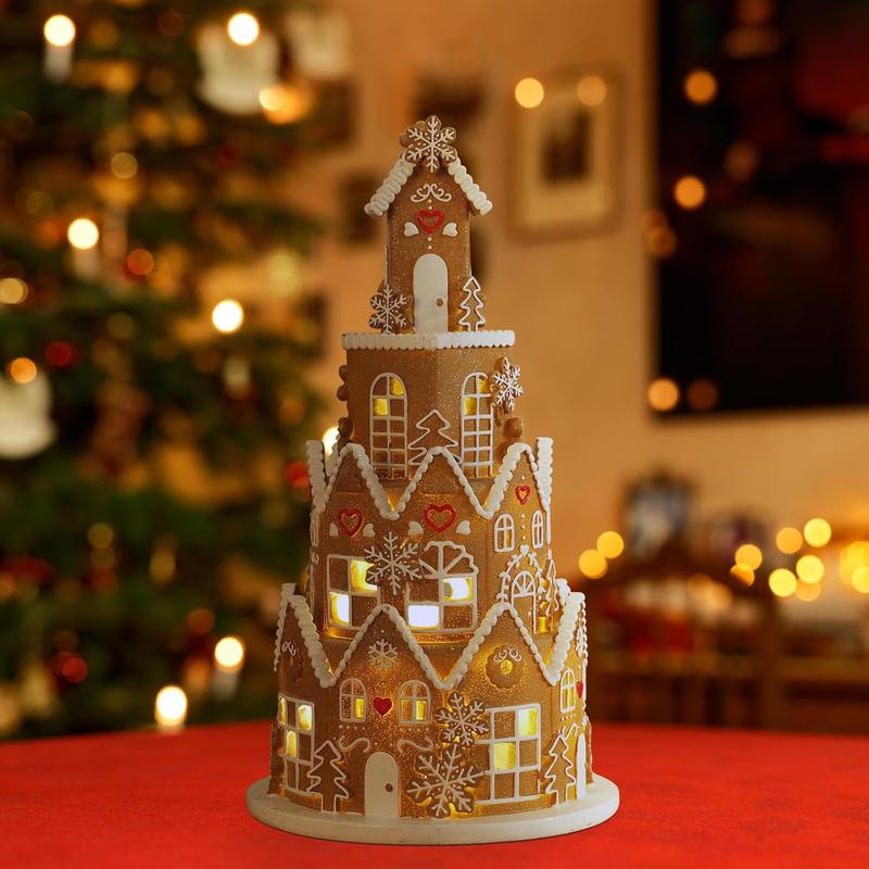 Gingerbread House christmas cute valentine festive village Town ornament light home holiday party decor figurine birthday gift home decoration