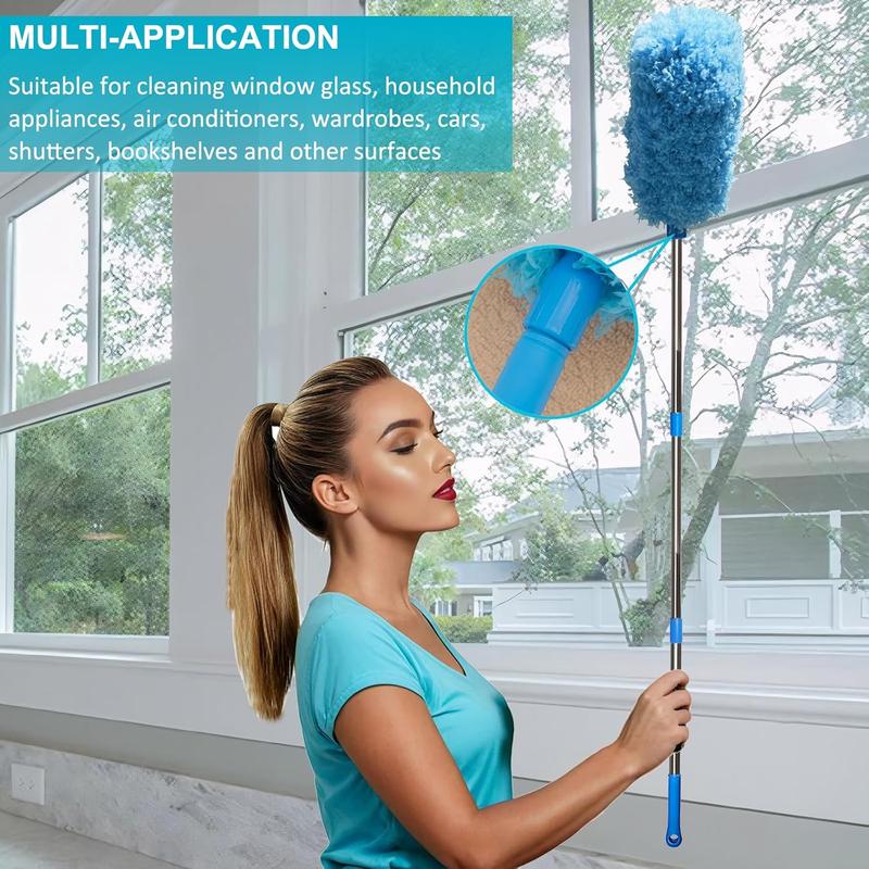 85 Inch Ceiling Fan Cleaner Duster Reusable Microfiber Ceiling Fan Blade Cleaner Removable Duster with Extension Pole for Cleaning Walls Bookshelves Furniture Door Window Top (Light Blue)