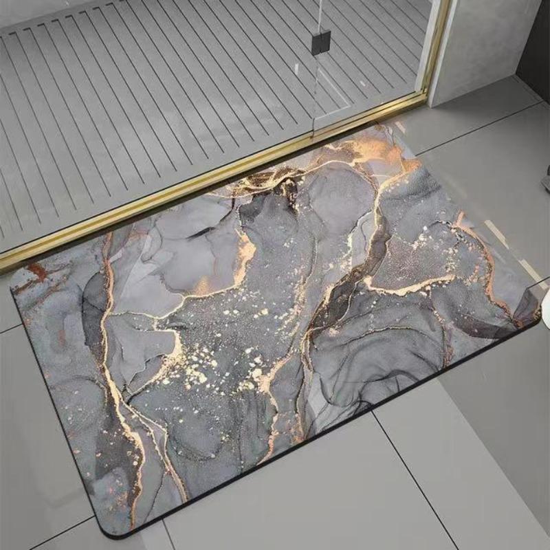 Marble Design Bathroom Mat, 1 Count Non-slip Bathroom Floor Mat, Water Absorbing Bathroom Rug