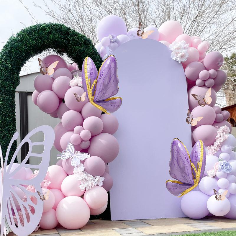 Purple Butterfly Balloon Garland Arch Kit,133pcs Pastel Pink Latex Balloon,Butterfly Foil Balloon Girls Birthday Party Decoration Baby Shower Decor