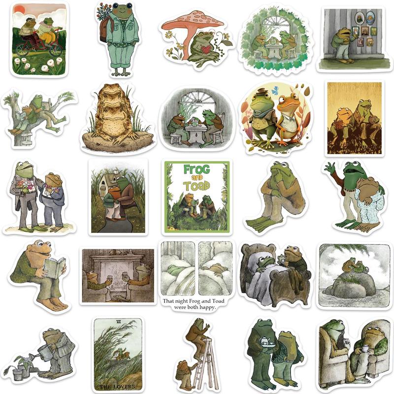 Frog & Toad Pattern Sticker, 50pcs set Waterproof Self Adhesive Decor Paper, Decor Sticker for Gift Greeting Card Water Bottle Laptop Phone