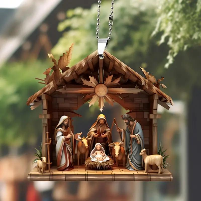 Nativity Scene Pattern Acrylic Hanging Ornament, 7 Counts set Vintage Double-sided Printing Hanging Decoration, Holiday Decoration for Home Party