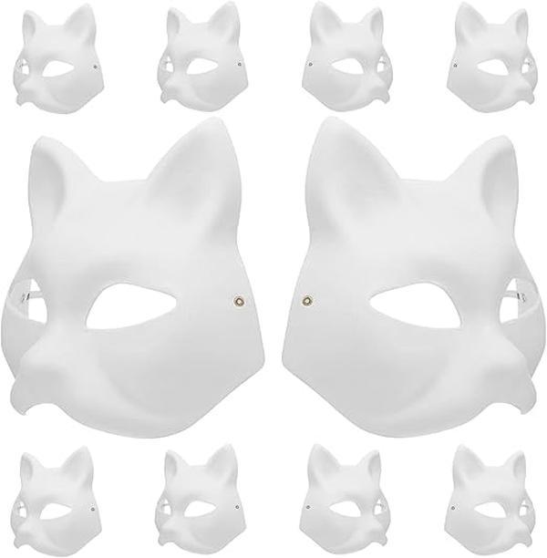 10pcs Cat Masks to Paint White Paper Mask Blank Pulp Masks to Decorate,Mask Painting for Kids DIY Halloween Mask